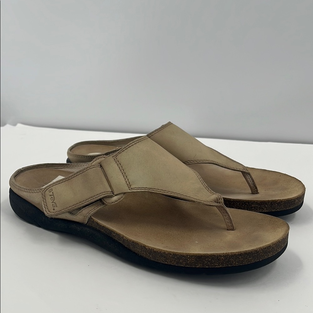 Teva Cork Thong Tan Leather Sandals Slides Slip On Comfort Walking Tan 10